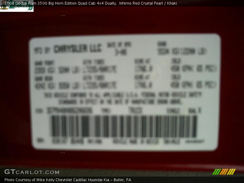 Inferno Red Crystal Pearl / Khaki 2008 Dodge Ram 3500 Big Horn Edition Quad Cab 4x4 Dually