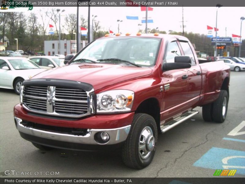 Inferno Red Crystal Pearl / Khaki 2008 Dodge Ram 3500 Big Horn Edition Quad Cab 4x4 Dually