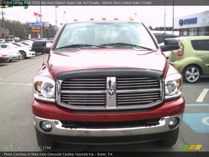 Inferno Red Crystal Pearl / Khaki 2008 Dodge Ram 3500 Big Horn Edition Quad Cab 4x4 Dually