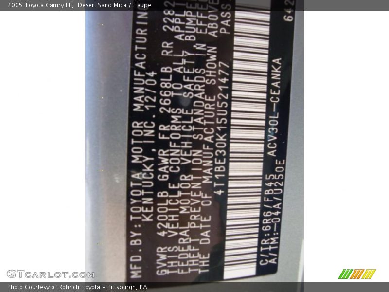 Desert Sand Mica / Taupe 2005 Toyota Camry LE
