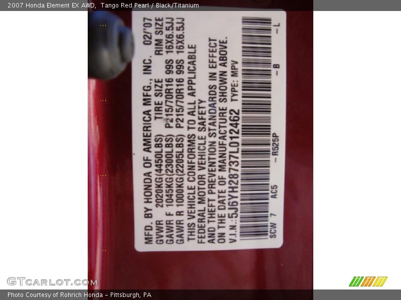Tango Red Pearl / Black/Titanium 2007 Honda Element EX AWD