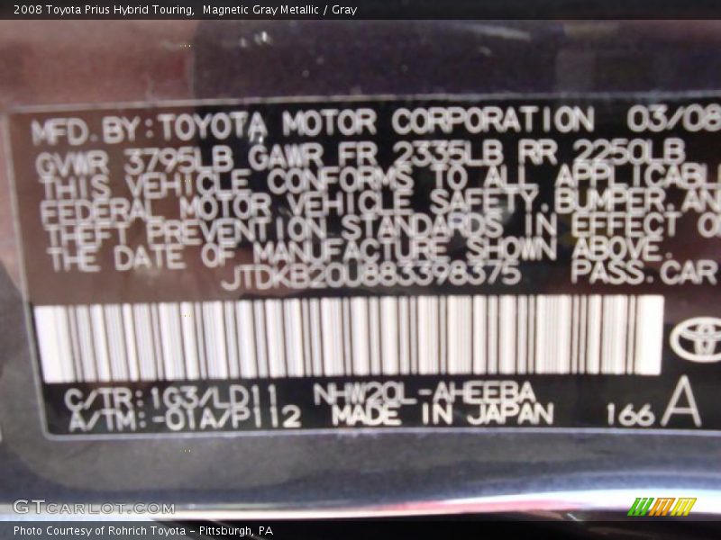 Magnetic Gray Metallic / Gray 2008 Toyota Prius Hybrid Touring