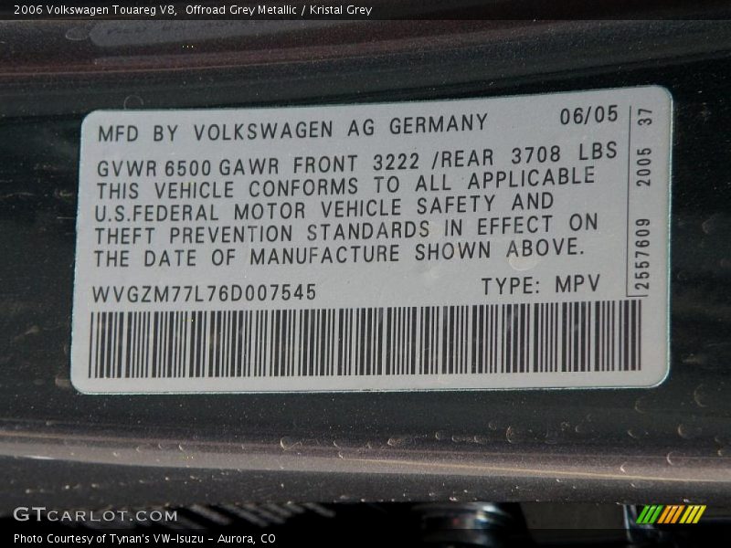 Offroad Grey Metallic / Kristal Grey 2006 Volkswagen Touareg V8