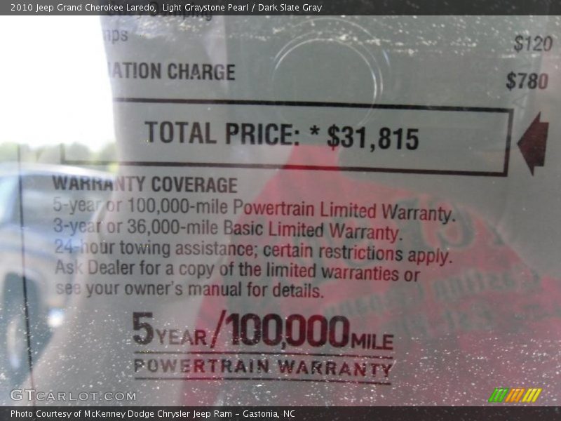 Light Graystone Pearl / Dark Slate Gray 2010 Jeep Grand Cherokee Laredo