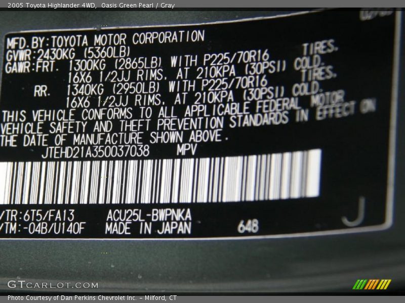 Oasis Green Pearl / Gray 2005 Toyota Highlander 4WD