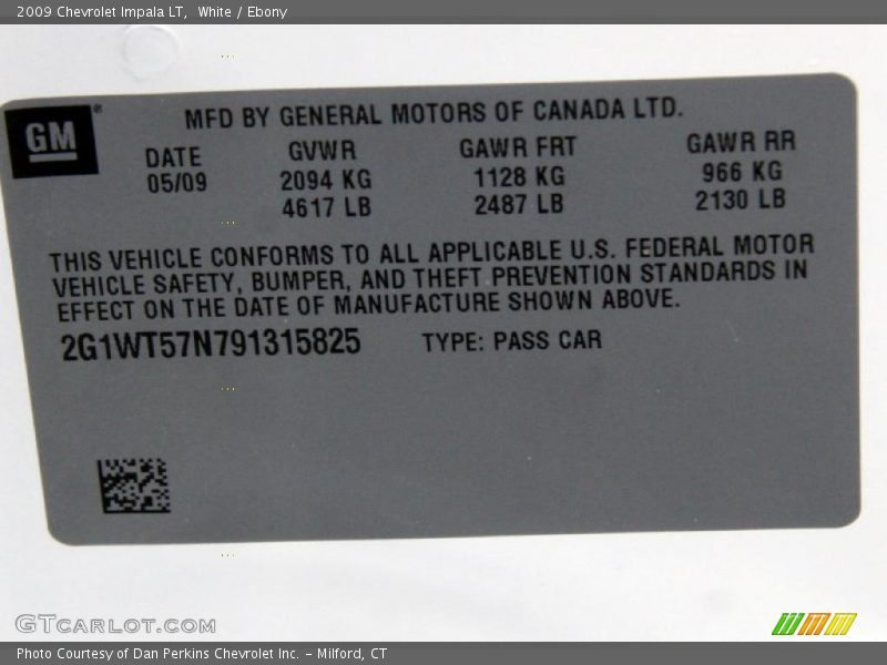 White / Ebony 2009 Chevrolet Impala LT