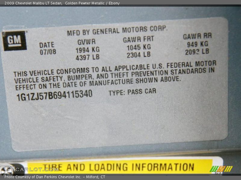 Golden Pewter Metallic / Ebony 2009 Chevrolet Malibu LT Sedan