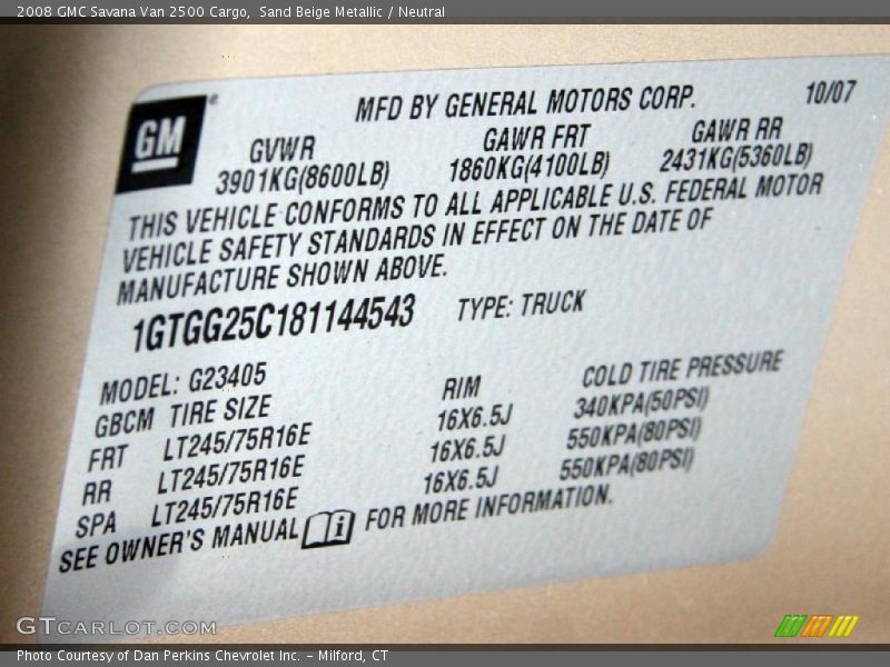 Sand Beige Metallic / Neutral 2008 GMC Savana Van 2500 Cargo