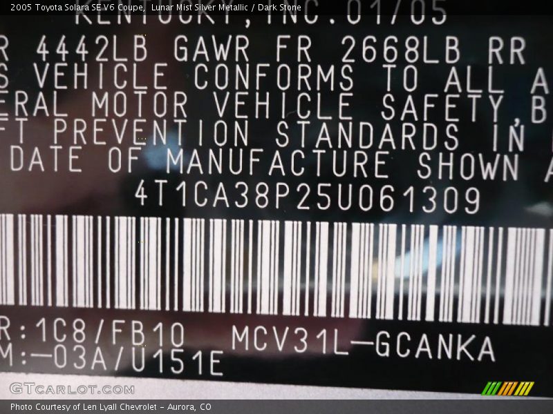 Lunar Mist Silver Metallic / Dark Stone 2005 Toyota Solara SE V6 Coupe