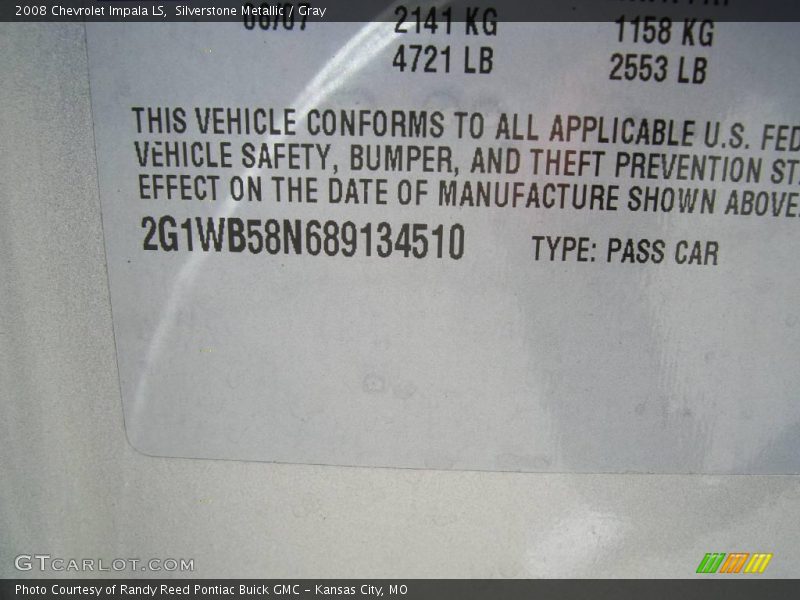 Silverstone Metallic / Gray 2008 Chevrolet Impala LS