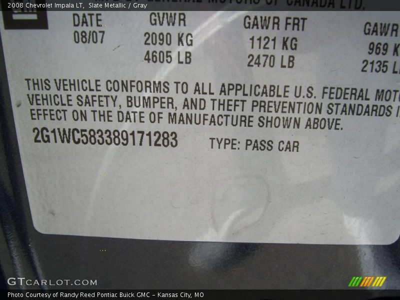 Slate Metallic / Gray 2008 Chevrolet Impala LT