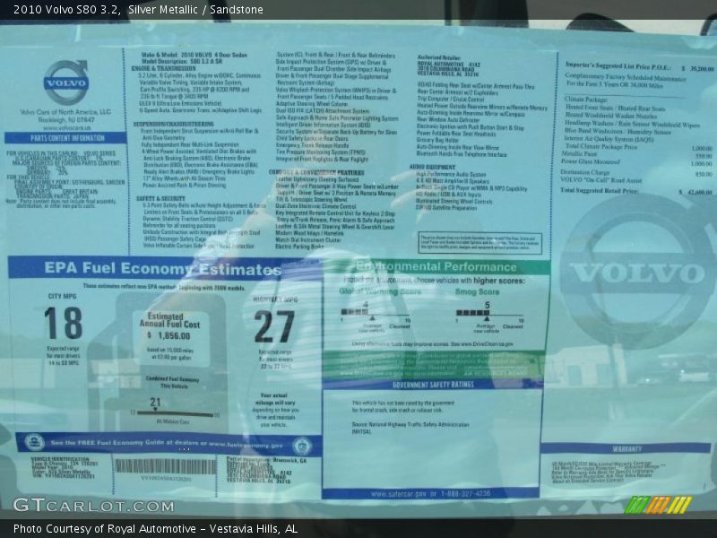 Silver Metallic / Sandstone 2010 Volvo S80 3.2