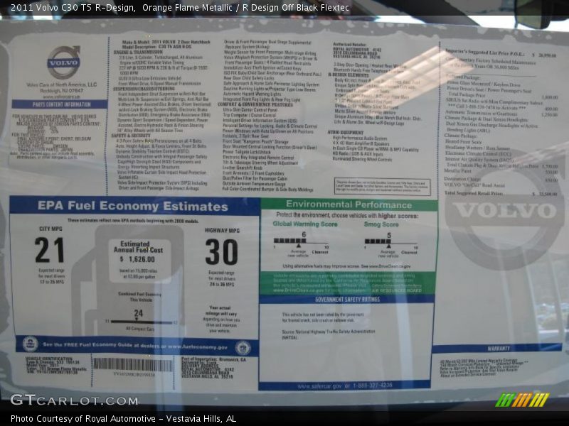 Orange Flame Metallic / R Design Off Black Flextec 2011 Volvo C30 T5 R-Design