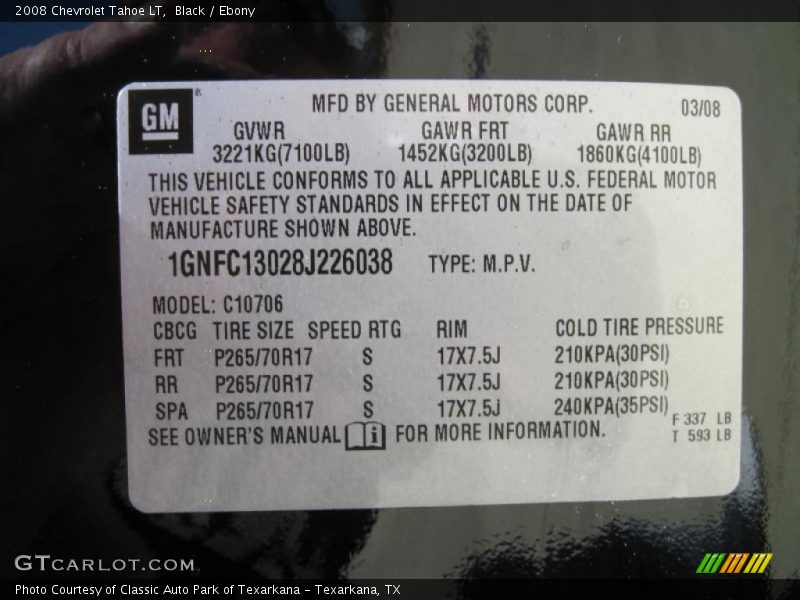 Black / Ebony 2008 Chevrolet Tahoe LT