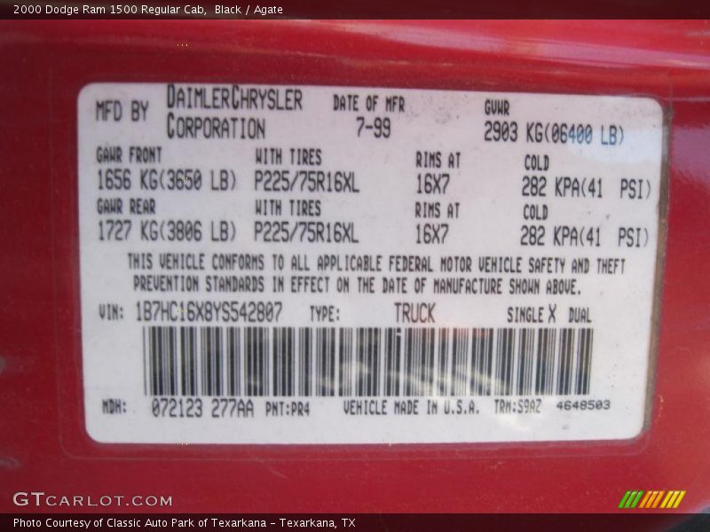 Black / Agate 2000 Dodge Ram 1500 Regular Cab