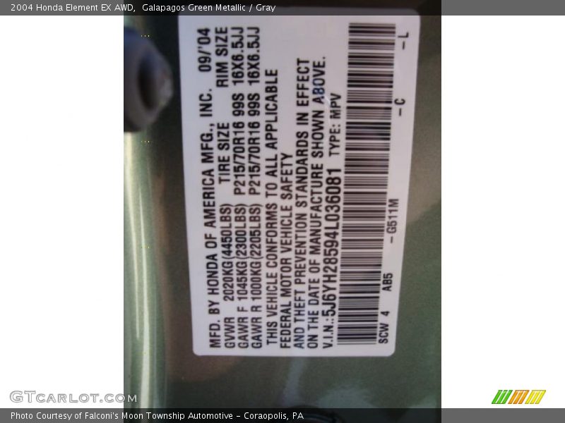 Galapagos Green Metallic / Gray 2004 Honda Element EX AWD