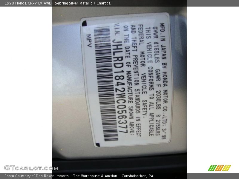 Sebring Silver Metallic / Charcoal 1998 Honda CR-V LX 4WD
