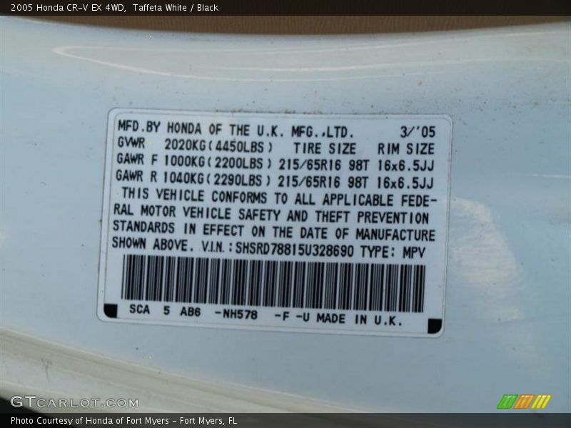 Taffeta White / Black 2005 Honda CR-V EX 4WD