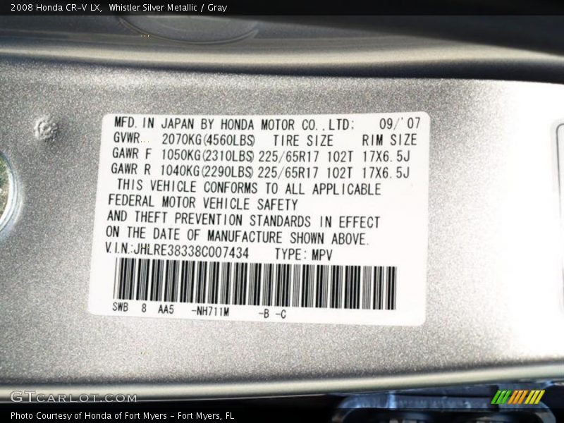 Whistler Silver Metallic / Gray 2008 Honda CR-V LX