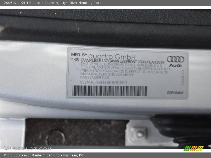 Light Silver Metallic / Black 2006 Audi S4 4.2 quattro Cabriolet