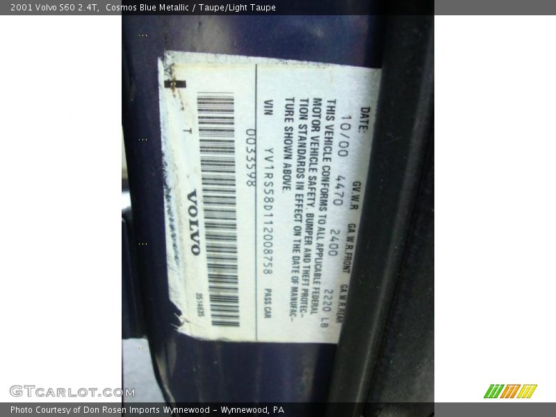 Cosmos Blue Metallic / Taupe/Light Taupe 2001 Volvo S60 2.4T