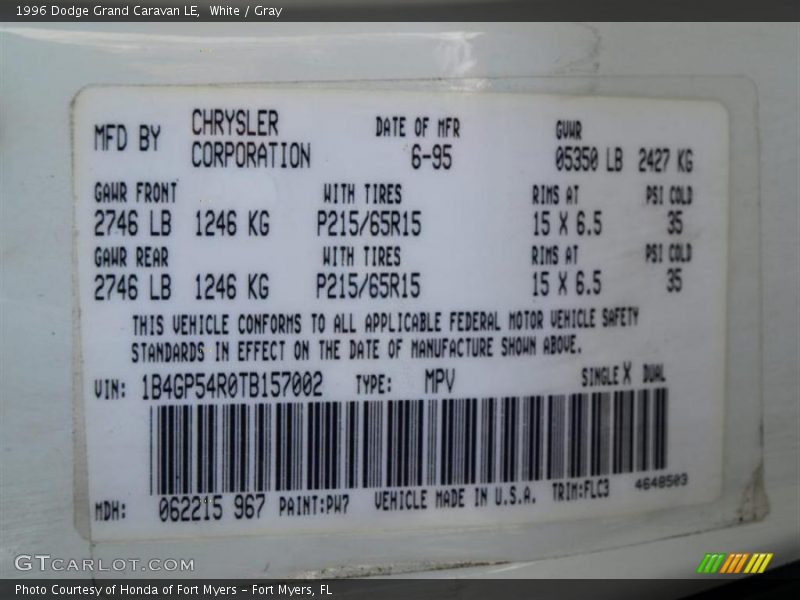 White / Gray 1996 Dodge Grand Caravan LE