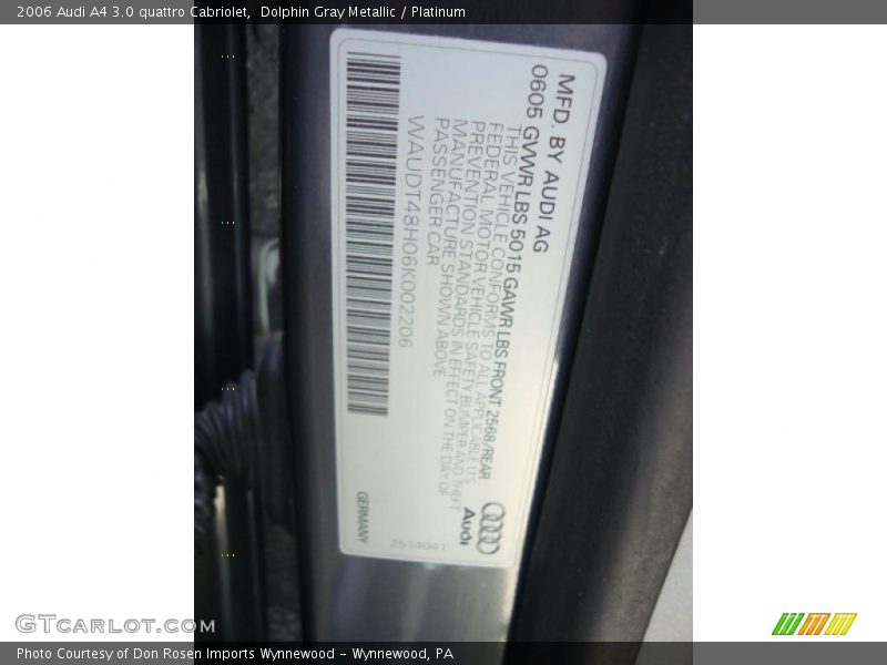 Dolphin Gray Metallic / Platinum 2006 Audi A4 3.0 quattro Cabriolet