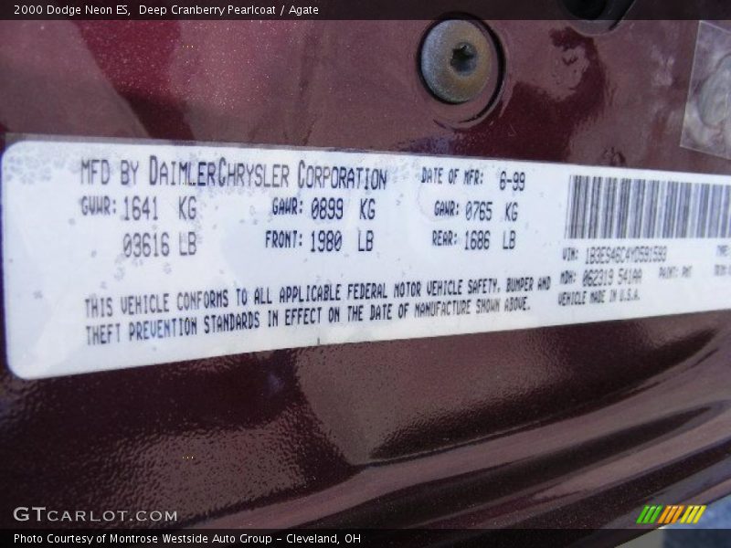 Deep Cranberry Pearlcoat / Agate 2000 Dodge Neon ES