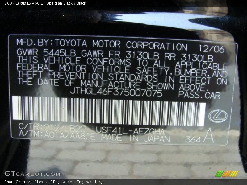 Obsidian Black / Black 2007 Lexus LS 460 L