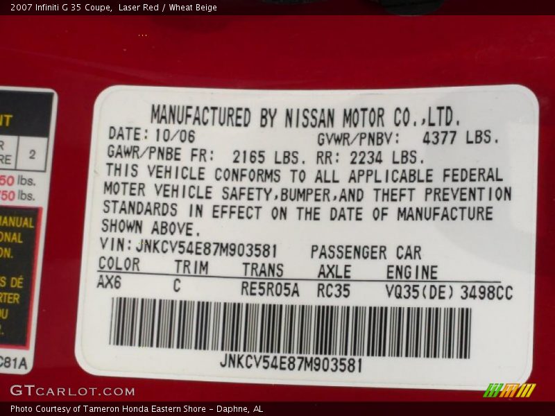 Laser Red / Wheat Beige 2007 Infiniti G 35 Coupe