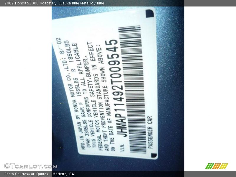 Suzuka Blue Metallic / Blue 2002 Honda S2000 Roadster
