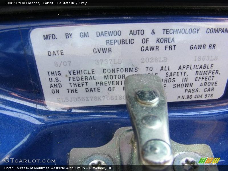 Cobalt Blue Metallic / Grey 2008 Suzuki Forenza