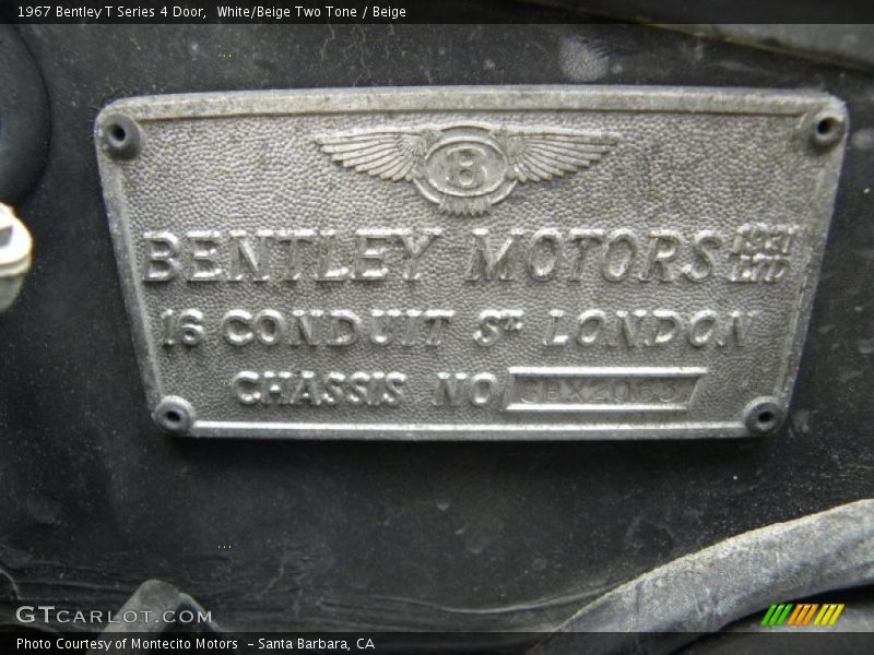 White/Beige Two Tone / Beige 1967 Bentley T Series 4 Door