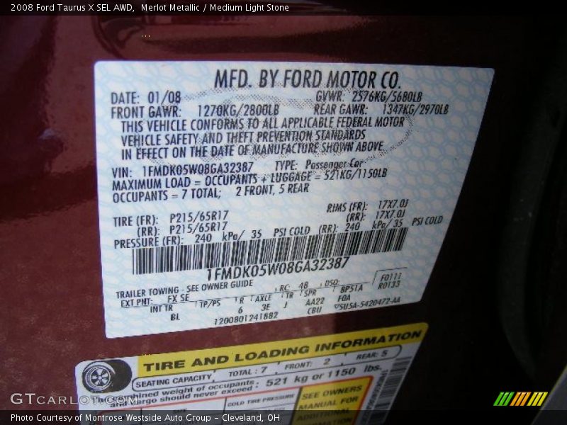 Merlot Metallic / Medium Light Stone 2008 Ford Taurus X SEL AWD
