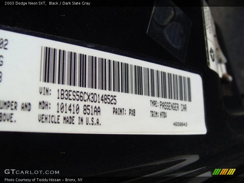 Black / Dark Slate Gray 2003 Dodge Neon SXT