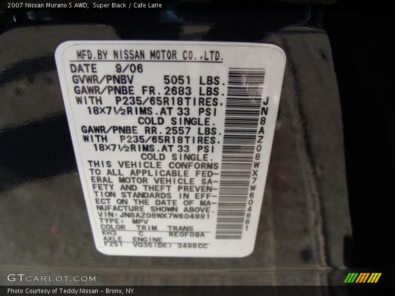 Super Black / Cafe Latte 2007 Nissan Murano S AWD