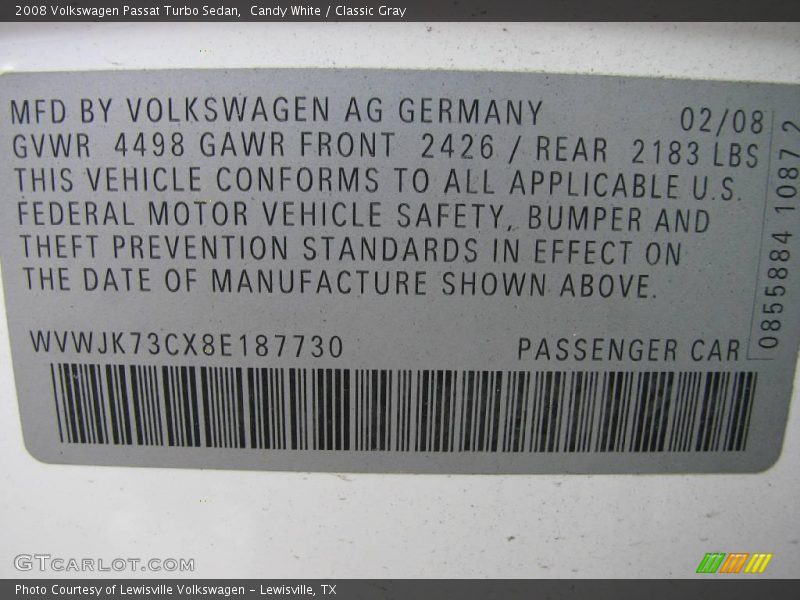Candy White / Classic Gray 2008 Volkswagen Passat Turbo Sedan