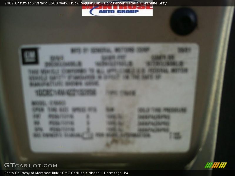 Light Pewter Metallic / Graphite Gray 2002 Chevrolet Silverado 1500 Work Truck Regular Cab