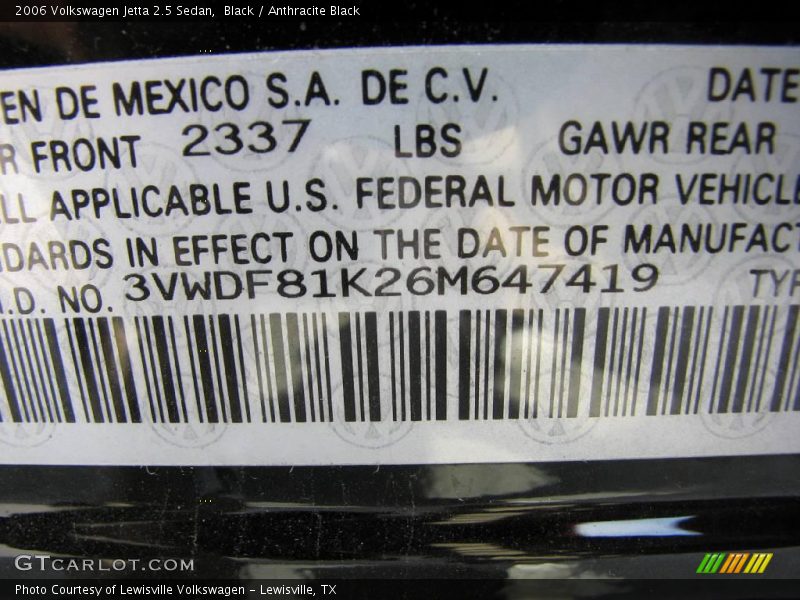 Black / Anthracite Black 2006 Volkswagen Jetta 2.5 Sedan