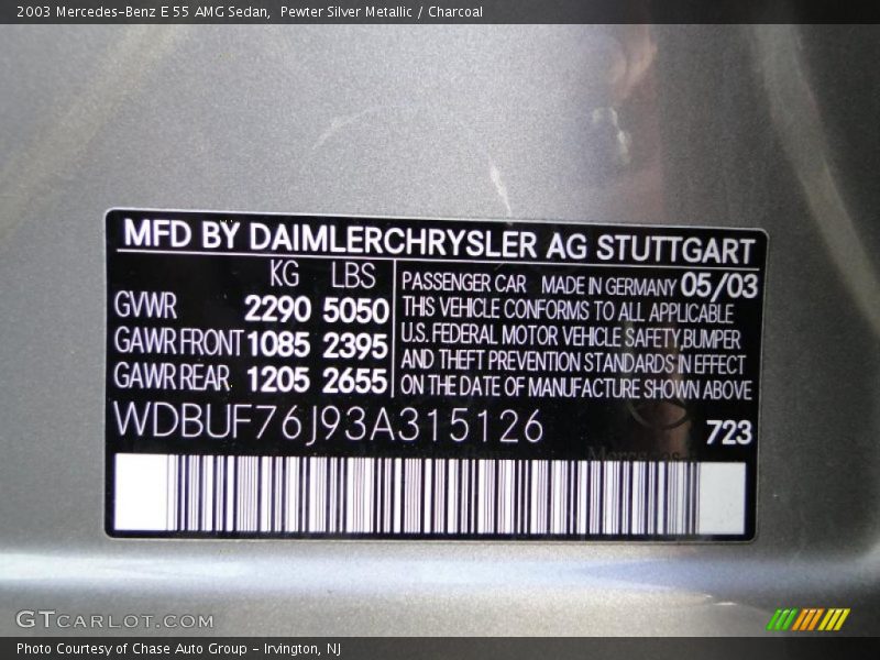Pewter Silver Metallic / Charcoal 2003 Mercedes-Benz E 55 AMG Sedan