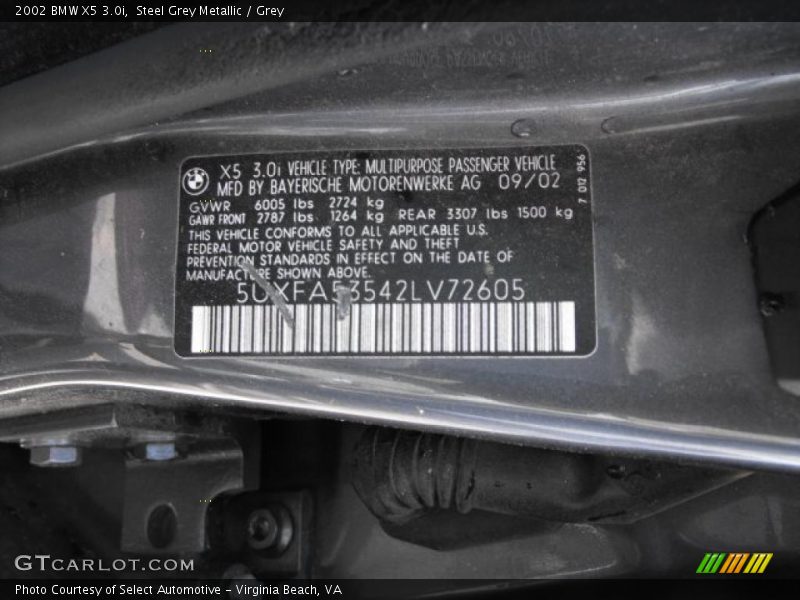 Steel Grey Metallic / Grey 2002 BMW X5 3.0i