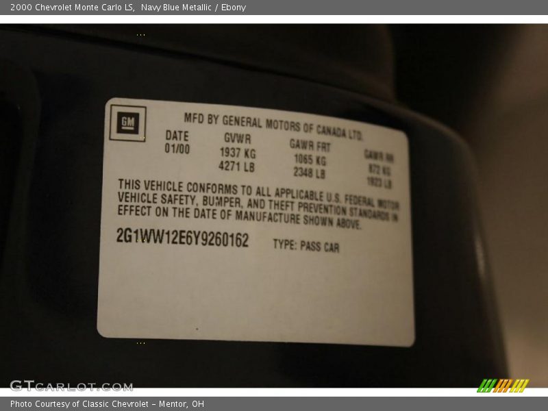 Navy Blue Metallic / Ebony 2000 Chevrolet Monte Carlo LS