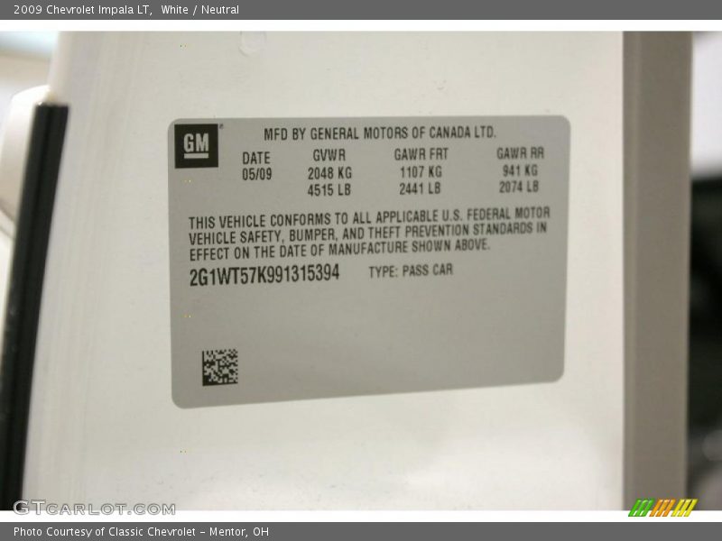 White / Neutral 2009 Chevrolet Impala LT