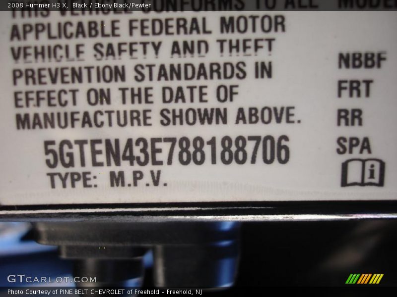 Black / Ebony Black/Pewter 2008 Hummer H3 X