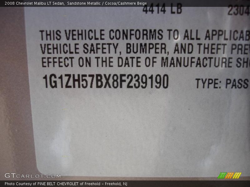 Sandstone Metallic / Cocoa/Cashmere Beige 2008 Chevrolet Malibu LT Sedan