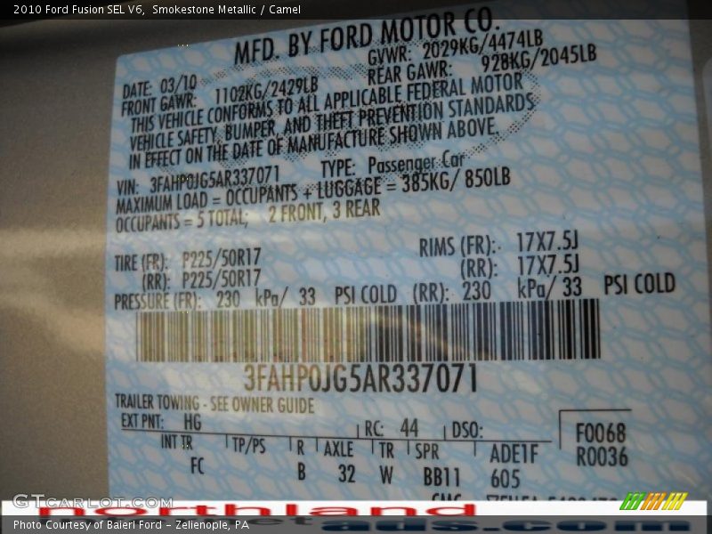 Smokestone Metallic / Camel 2010 Ford Fusion SEL V6