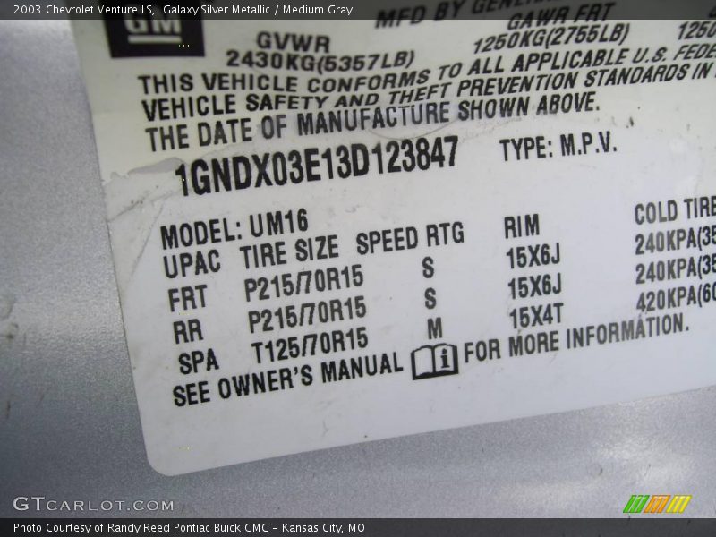 Galaxy Silver Metallic / Medium Gray 2003 Chevrolet Venture LS