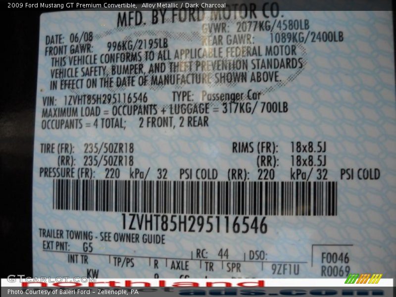 Alloy Metallic / Dark Charcoal 2009 Ford Mustang GT Premium Convertible
