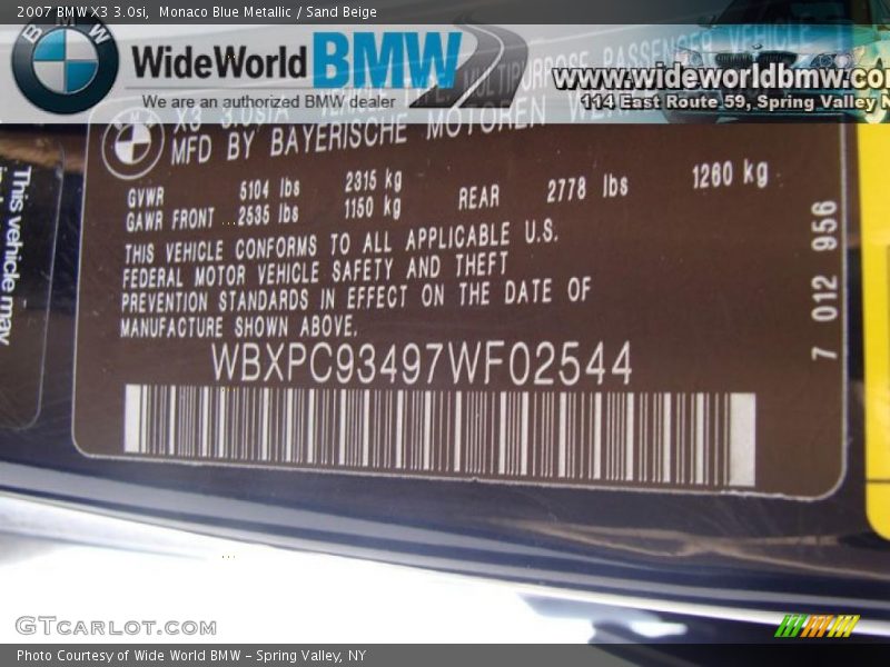 Monaco Blue Metallic / Sand Beige 2007 BMW X3 3.0si