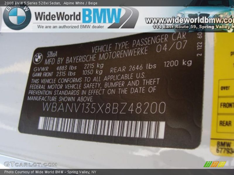 Alpine White / Beige 2008 BMW 5 Series 528xi Sedan